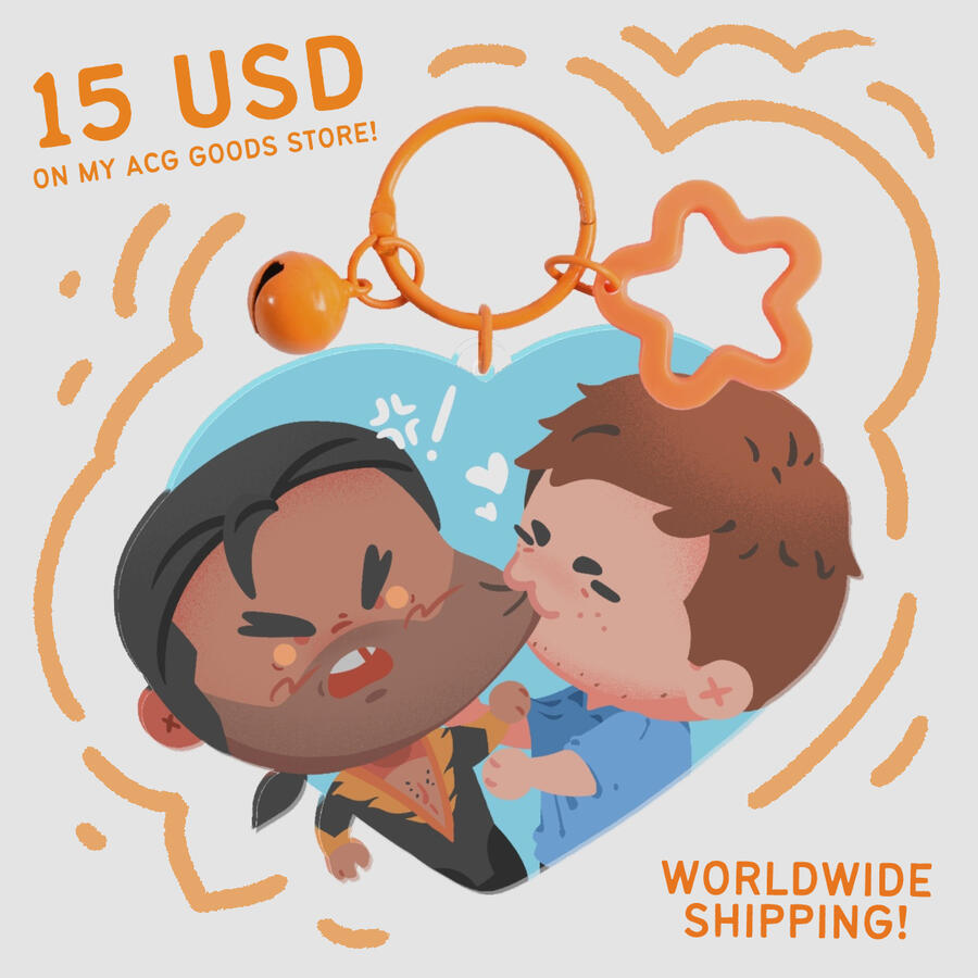 acrylic couple keychain of flambae and robert from dispatch (fan merch)