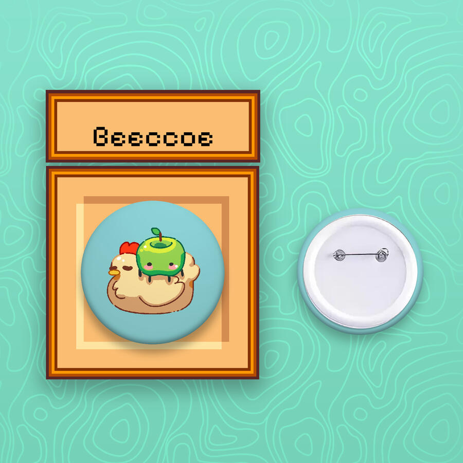 button pin of chicken and junimo from stardew valley (fan merch)